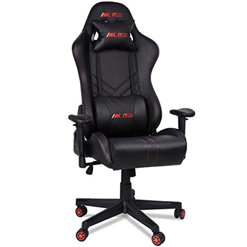 MC Star Gaming Racing PC Gamer Stuhl Ergonomisches Hoher Rückenlehne Computerstuhl Schreibtischstuhl Bürostuhl mit Carbonfaser-PU-Leder, 14cm Schwamm, 3D Einstellbar, Enthält Zwei Kissen (Schwarz) Cover