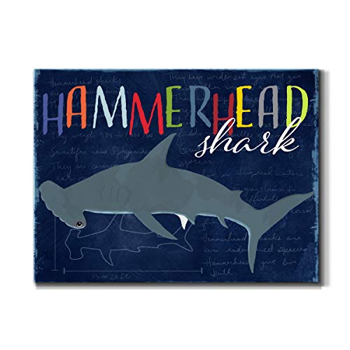 Renditions Gallery Canvas Animal Wall Art Modern Decorations Paintings Colorful Playful Hammerhead Shark Abstract Vibrant Lifestyle Artwork Prints for Kids Bedroom Nursery - 8"x12" LT33