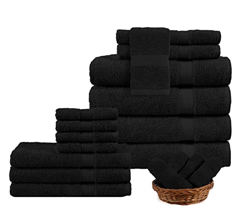 Lane Linen Cotton Bath Towels For Bathroom Set-18 Pc Bathroom Towels Set-4 Bathroom Towel Set, 6 Hand Towels For Bathroom, 8 Washcloths, Soft Turkish Towel Sets For Bathroom - Black #TOP4