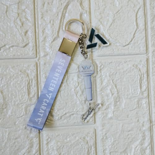 Image of SEVENTEEN Caratbong Lightstick Inspired Acrylic Keychain With Lanyard | SVT & Carat Logo Landyard |Kpop BoyBand | Caratbong Keyring | Seventeen Keychain| Kpop Lightstick