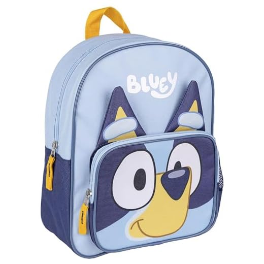 Mochila Escolar Infantil de Bluey - Color Azul - 15,5x30x10 cm - Fabricada en Poliéster - Mochila Pequeña con Cierre de Cremallera y Asas Acolchadas - Producto Original Diseñado en España