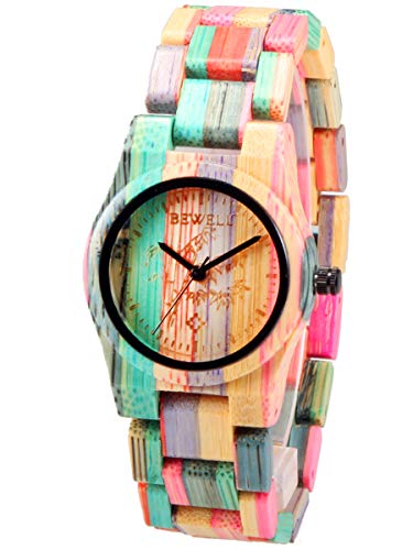 Alienwork Reloj Mujer abigarrado Pulsera de Madera Bambú Natural Hecho a Mano