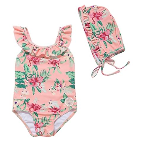 ADAVERANO Baby Girl Swimsuitsunsuit UPF 50+ Sun Protection One Piece Series Swimwear with Sun Hat. (Vest Flowers, 3-6Months) Cover