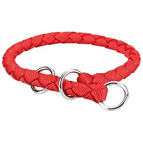 TRIXIE Cavo Zug-Stopp Halsband Größe M–L: Halsumfang 43–51 cm/ø 18 mm in rot - Hundehalsband aus Gurtband für mittelgroße bis große Hunde, rund geflochten, 143903