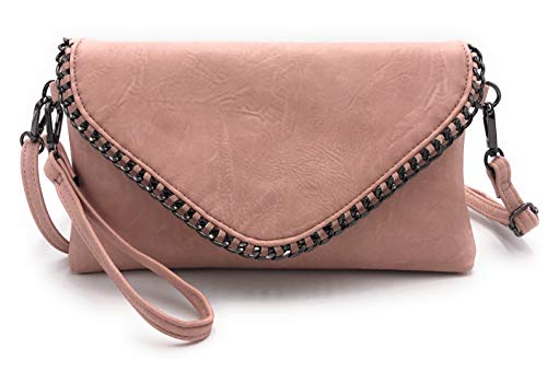 - Pochette con Catena e Tracolla in Morbida - Borsa Clutch Piccola da Sera Borsetta Ragazza Borse Eleganti Cerimonia Matrimonio donna elegante rosa pelle sintetica
