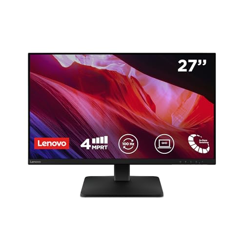 Lenovo L27qe Monitor 27' QHD (2560 x 1440), IPS, 4ms, 100Hz, Regolabile, Porte HDMI 2.1 e DisplayPort 1.4, Cavo HDMI incluso - Raven Black
