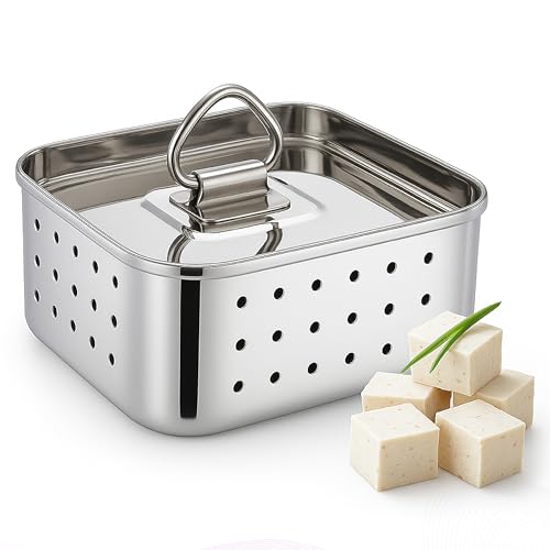 Image of Large 750 ML Stainless Steel Paneer Maker Mould Press | Square Paneer & Tofu Maker with Lid & Base Plate | Multipurpose Sprout Tofu and Paneer Maker | Food Grade, Rust-Proof, Dishwasher Safe