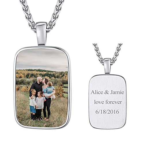 FindChic Collar Rectángulo Colgante con Foto Personalizada Grabado Acero Inoxidable para Hombres Cadena 55cm+5cm