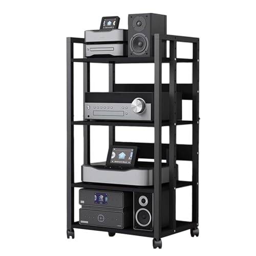 WDJBPSH Large Stereo Cabinet Rack with Wheels, 4/5-tier Gaming Audio Equipment Organizer Holder for CD/DVD Players Receiver Printers Display, Easy Assemble(Size:4-Tier)