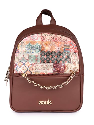 Image of ZOUK Mayra Mini Daypack | Stylish Vegan Leather Backpack for Women with Water-Resistant Lining | Handcrafted Small Day Bag with Gold Zip & Adjustable Straps |