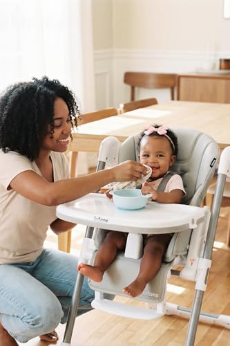 Image of INFANS High Chair for Babies and Toddlers, Foldable Highchair with 7 Different Heights 4 Reclining Backrest Seat 3 Setting Footrest, Removable Tray Built-in Rear Wheels with Locks