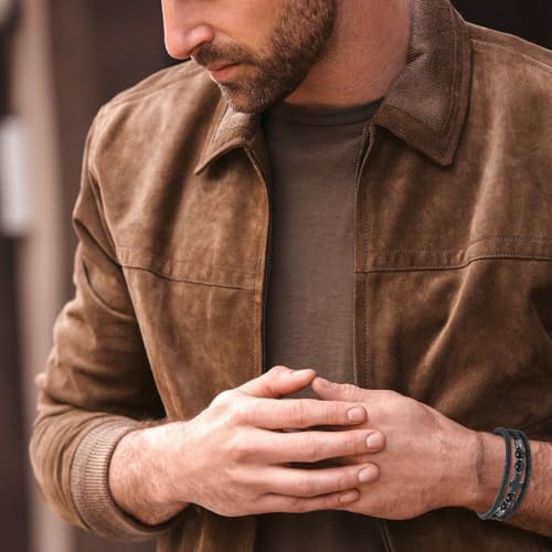 Pulsera masculina de cuero con piedras naturales y cierre de acero inoxidable miniatura 3