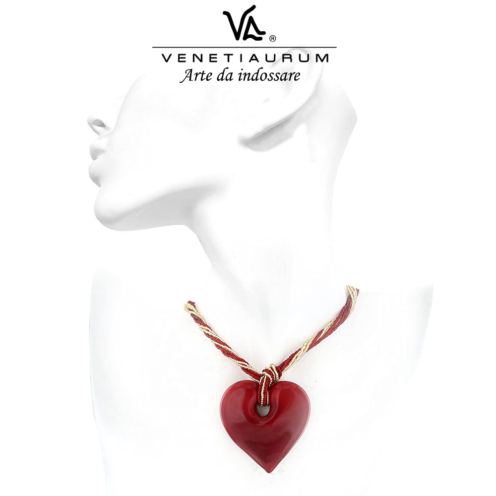 Venetiaurum - Collana per Donna con Cuore Rosso in Vetro Originale di Murano e Argento 925 - Gioiello Made in Italy Certificato