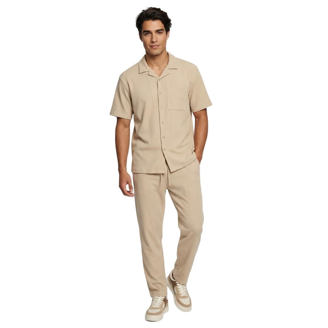 nobero Elevate Zip Co-ord Set for Men, 240 GSM Cotton-Poly Ottoman Rib, Zip Polo Collar & Welt Zip Pocket(1M-LWCS-R0464-PB5_Pebble_XL)-picture-14