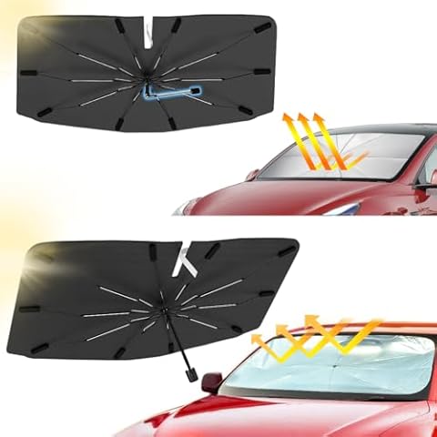 2 Pack Windshield Shade(Fixed Handle and 360°Rotate Handle), Foldable Car Umbrella Sunshade Cover UV Block Car Front Window Cover