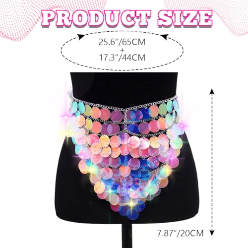 REETAN Light Up Sequin Chain Skirt Sparkly Rave Body Accessories for Women2