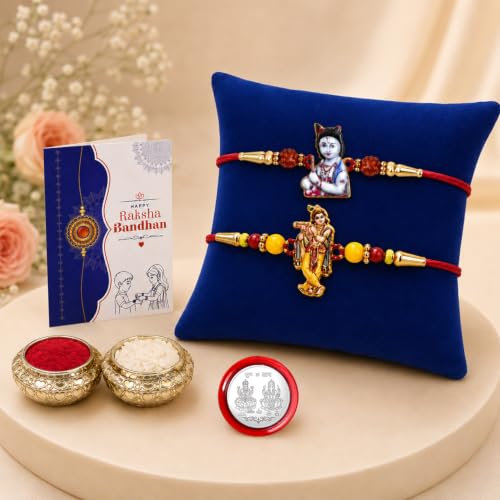 Image of Oblivion Rakhi For Brother - Elegant Stylish God Designer Rakhi with Beads and Silver Colour Pooja Coin, Tilak Set & Greeting Card - Traditional Raksha Bandhan Combo for Bhai