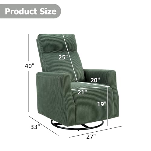 Image of CANMOV Swivel Rocker Chair Set of 2, Swivel Accent Chair with High Back and Arms, Corduroy Glider Chair for Living Room Bedroom Nursery, Green