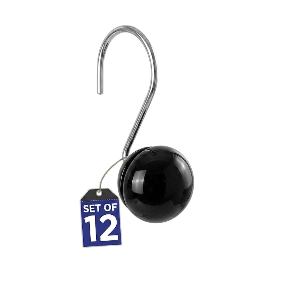 Creative Scents Ganchos para cortina de ducha, juego de 12 anillos negros para cortina de ducha, 100% a prueba de óxido (negro)