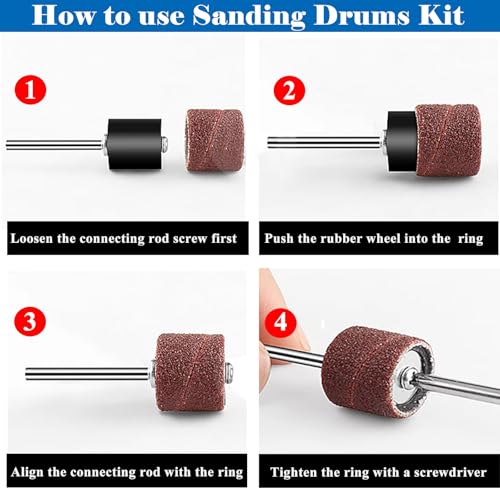 Image of Tnisesm 210Pcs Aluminum Oxide Sanding Drum Set,Including 198 Pieces 80 120 240Grit Drum Sander Sanding Sleeves and 12 Pieces Drum Mandrels for Dremel Rotary Tool,Sanding Drums with Box