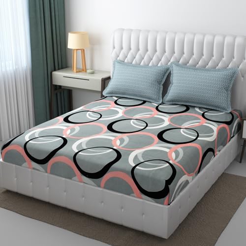 Image of IVAZA Ezyption Cotton Soft and Warm Mix N Match Bedsheet Set for Double Size Bed Soft Durable bedsheet with 2 Pillow Cover Grey Circle