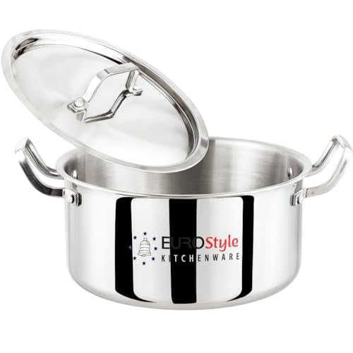 Image of EUROStyle 30CM Professional Stainless Steel Triply Biryani Pot with Lid, Heavy Duty, Deep Cooking Vessel, ISI Mark Certified, Ideal for Biryani, Curries & Dum Cooking - 8L (Ideal for 8-9 People)