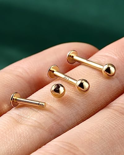 COCHARM 14k Solid Gold 16g Labret Studs Real Yellow Gold Medusa Monroe Madonna Stud Lip Piercing Helix Cartilage Conch Earring Stud4