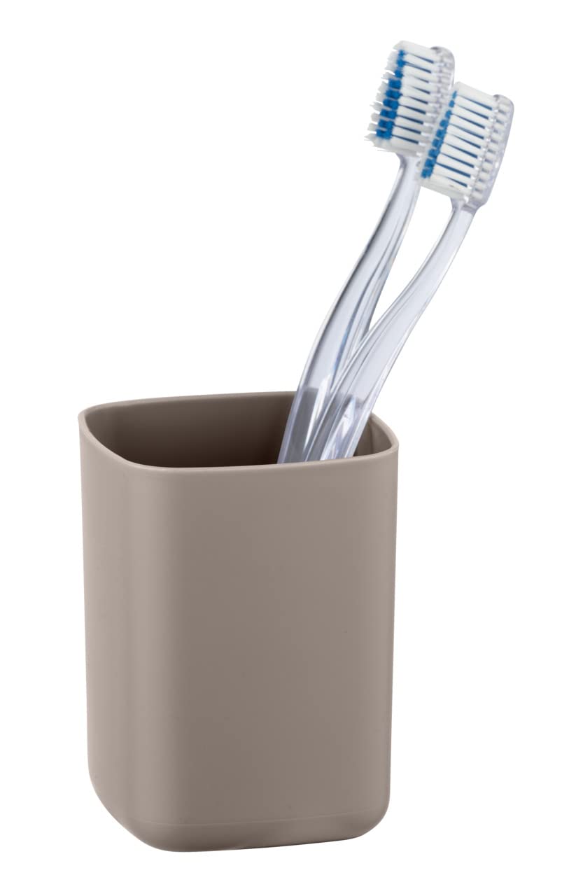 WENKO Gobelet Barcelona Taupe - Porte-Brosse à Dents pour la Brosse à Dents et la pâte Dentifrice, Absolument incassable, Plastique (TPE), 7 x 10 x 7 cm, Taupe