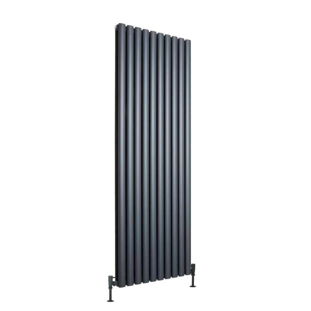 Milano Anthracite Aruba Vertical Double Oval Panel Aluminium Radiator - 1800Mm X 600Mm