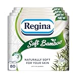 Regina Soft Bamboo - 80 Rolls of Toilet Tissue 3 Ply, 160 Sheets, Naturally Soft for Your Skin, Toilet Tissue Made with Bamboo Fibers, Paper Packaging, FSC Certificated