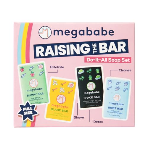 Megababe Raising the Bar Do-It-All Soap Set | Includes Space Bidet Bumpy & Blade Bars