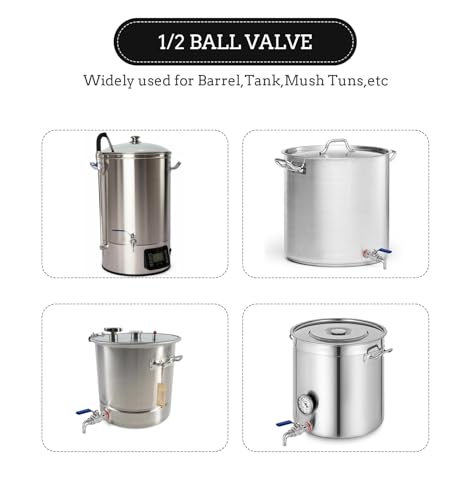 Hgkeke 2 Pieces Full Port Valve- 1/2 Inch Elbow Barb Stainless Steel Ball Valve Fitting Kit Weldless Bulkhead For Homebrew Brewing Kettle/Mash Tun Thread & Beer Pot Spigot thumb #6
