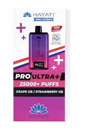 Hayati Pro Ultra+ 25000+ Puffs Kit (Grape GB / Strawberry GB) Rechargeable Vape Device with Smart Display Long Lasting Performance (NEXT DAY DELIVERY)
