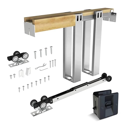 Kit de Herrajes con Cierre Suave para Puerta Corredera Pocket con Cerradura de Privacidad Negra, Fácil de Instalar para Puertas de 24" a 36" miniatura 1