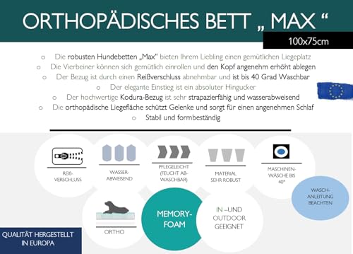 Lebon - Hundebett Max - Orthopädisch -100cm x 75cm -Mit Reißverschluss und waschbar - Pflegeleicht - Schmutz - und Wasserabweisend (Silver, M)