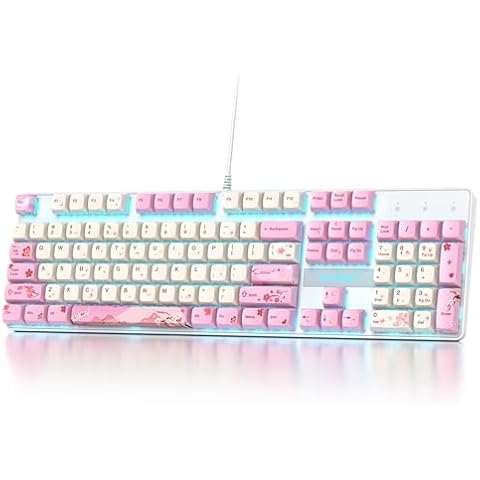 Ussixchare Full Size Mechanical Keyboard, Creamy Keyboard with Number Pad, 104 Keys Pink Wired Gaming Keyboard with Red Switch, RGB Backlit for PC Laptop(Pink) Cover