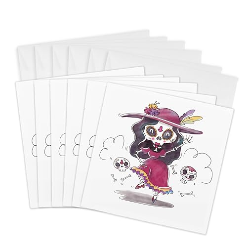 Cartes de vœux squelette dansant 3dRose 15x15 cm lot de 6