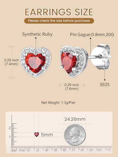 KeyStyle Birthstone Earrings for Women,Hypoallergenic Square/Round/Heart Stud Earrings with 925 Sterling Silver Posts & Push Backs,Small Dainty 5/6mm CZ Stud Earrings, Gold Silver Birthday Jewelry4