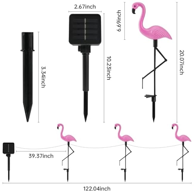 Solar Flamingo Lights 3 Pcs Set, Waterproof Solar Garden Lights Outdoor Decoration, Pink Flamingo Garden Decoration for Patio Lawn Sidewalk Pathway
