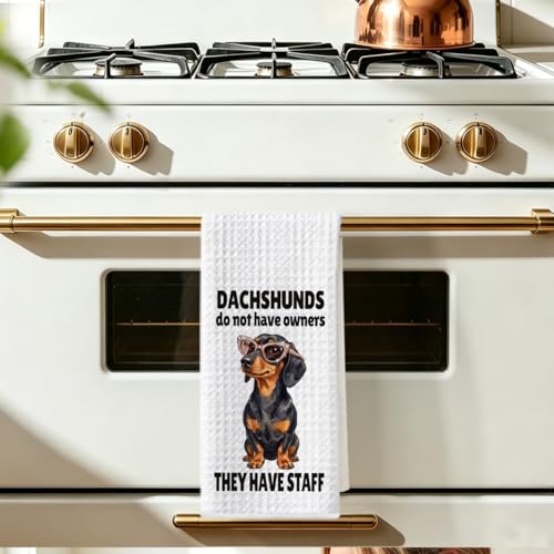 Image of Hanamiya Na Funny Dachshund Kitchen Towels 24x14 Inch, Dachshund Gifts Reusable Dish Towels for Kitchen Bathroom Decor, Waffle Weave Absorbent Tea Towel, Cute Weiner Dog Gifts for Women Mom Friend