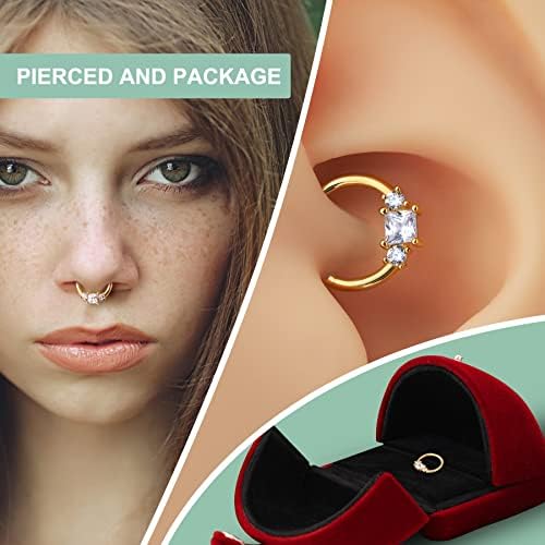 16G Cute Yellow Gold Septum Ring With Cubic Zirconia