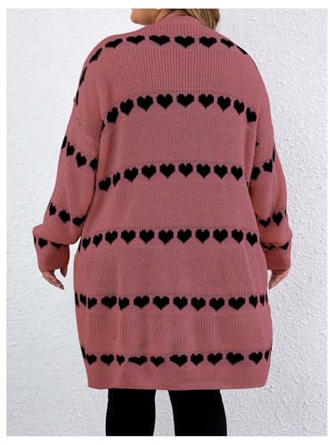 Image of MakeMeChic Women's Plus Size Long Cadigan Sweaters Casual Open Front Kint Lightweight Cadigan Heart Long Sleeve Outerwear