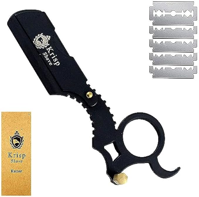 Professional Classic Straight Edge Barber Razor For Close Shaving - Salon Quality Manual Men's Beard Cut Throat Finger Razor Shavette With 10 Shaving Blades By Krisp Shave