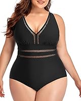 Daci Women Plus Size One Piece Swimsuits Sexy V Neck Backless Bathing Suit, Black, 18 Plus
