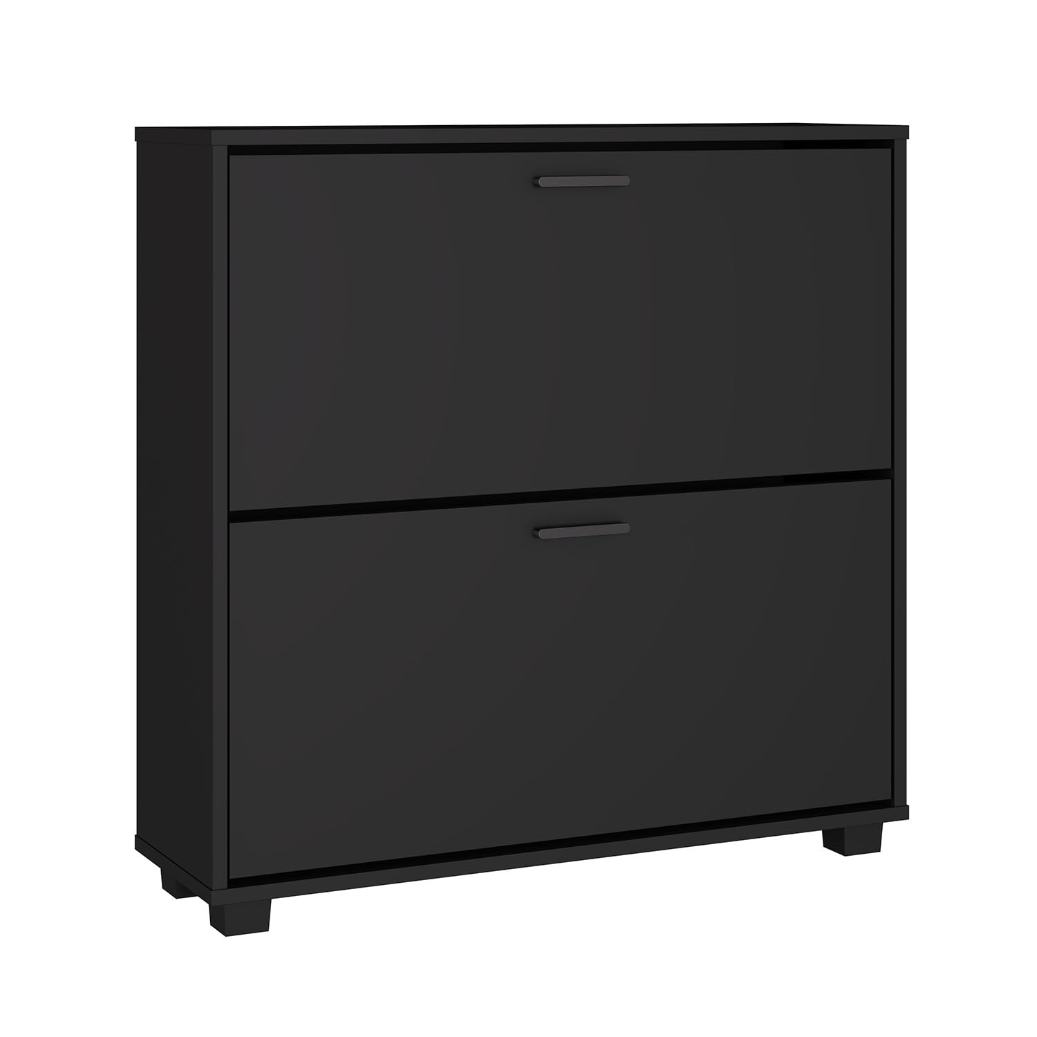 Panana 2/3 Drawer Modern Wooden Shoe Cabinet with 2/3 Flip Doors Freestanding Footwear Organizer Pull Down Shoe Rack (2 Drawer, Black)