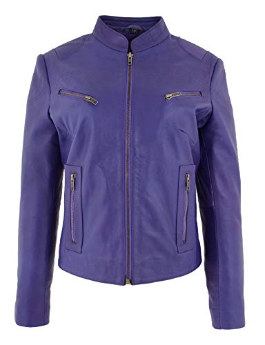 Veste de motard en cuir véritable Becky pour femme avec col montant