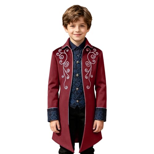 Image of Kids Medieval Steampunk Jacket Boys Victorian Renaissance Tailcoat | Victorian-style embroidery and loose fit to move freely without restriction for Halloween, performances and cosplay