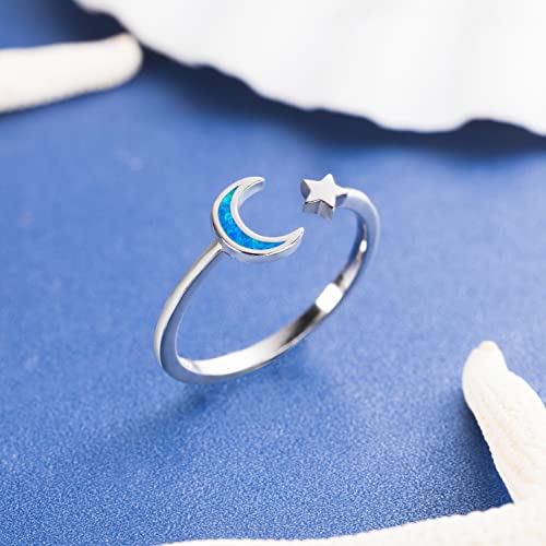 925 Sterling Silver Blue Opal Moon and Star Wedding Ring Eternity Band, Nickel Free Hypoallergenic for Sensitive Skin, Galaxy Sky Space Jewelry with Gift Box2