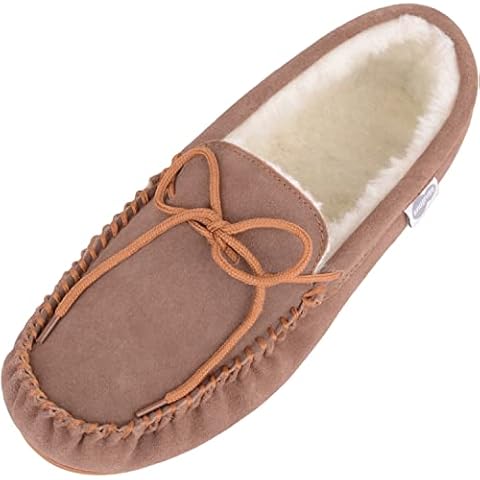 SNUGRUGS Men's Monty Suede Wool Rubber Sole Moccasins, Light Brown 7 UK / 41 EU Cover
