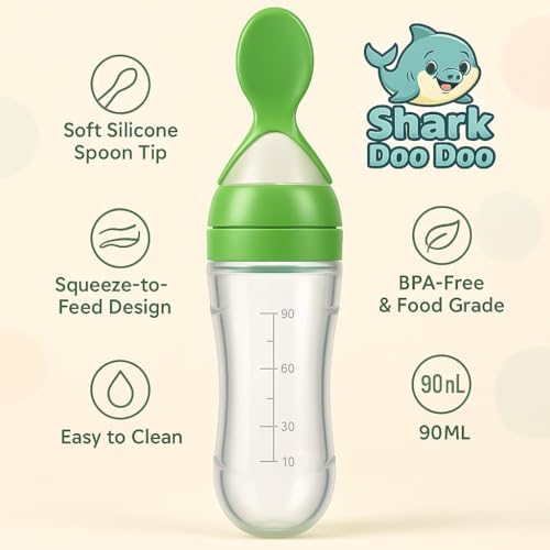 Image of Shark Doo Doo Stainless Steel Bottle for Babies (0-12 Months) - 250ml with Silicone Cleaning Brush (Combo Pack) | BPA Free (SS 6in1 Combo Green)